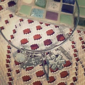 Silver plated metal adjustable bangle bracelet